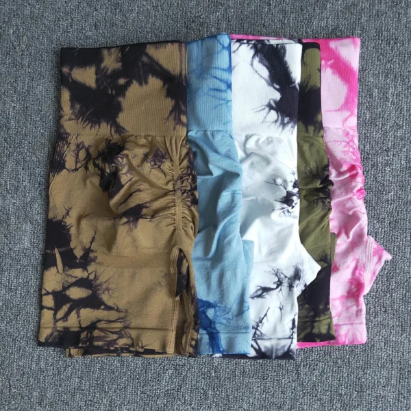 Seamless Tie Dye Sport Shorts For Women Summer Elastic Scrunch High Waist Push Up Tummy Control Gym Fitness Workout Yoga Shorts - Image 5