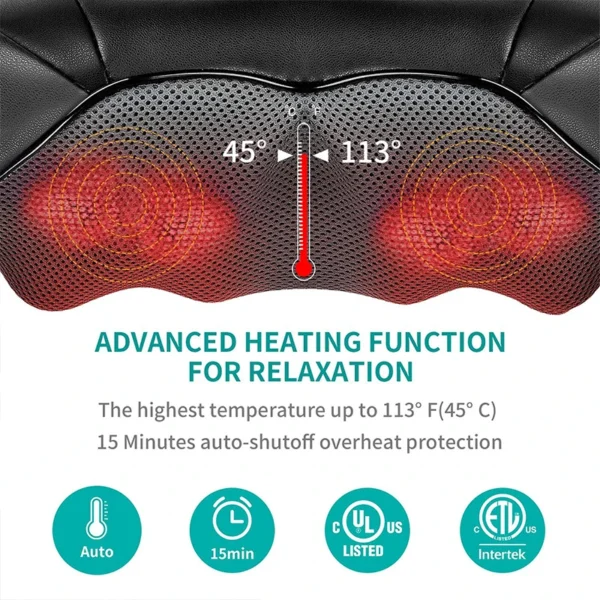 Nekteck Shiatsu Neck and Back Massager Kneading Shawl Neck Waist Whole Body Massage with Heat Tissue Kneading Shoulder Massage - Image 2