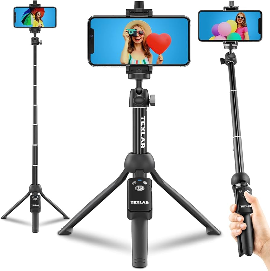 Portable Selfie Stick with Remote, Extendable Cell Phone Tripod for iPhone 15/14/13/12/11/X/8/7