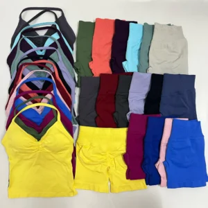 Impact Seamless Yoga Set Women 2Pcs Padded Halter Tank Top Scrunch Butt Lifting Gym Shorts Set Summer Sportswear Workout Clothes