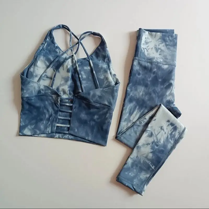 Kf s0c86e9f7af9344228930e2340c130c39j high waist hip lifting pants beauty back bra suits seamless tie dye yoga sets sports fitness