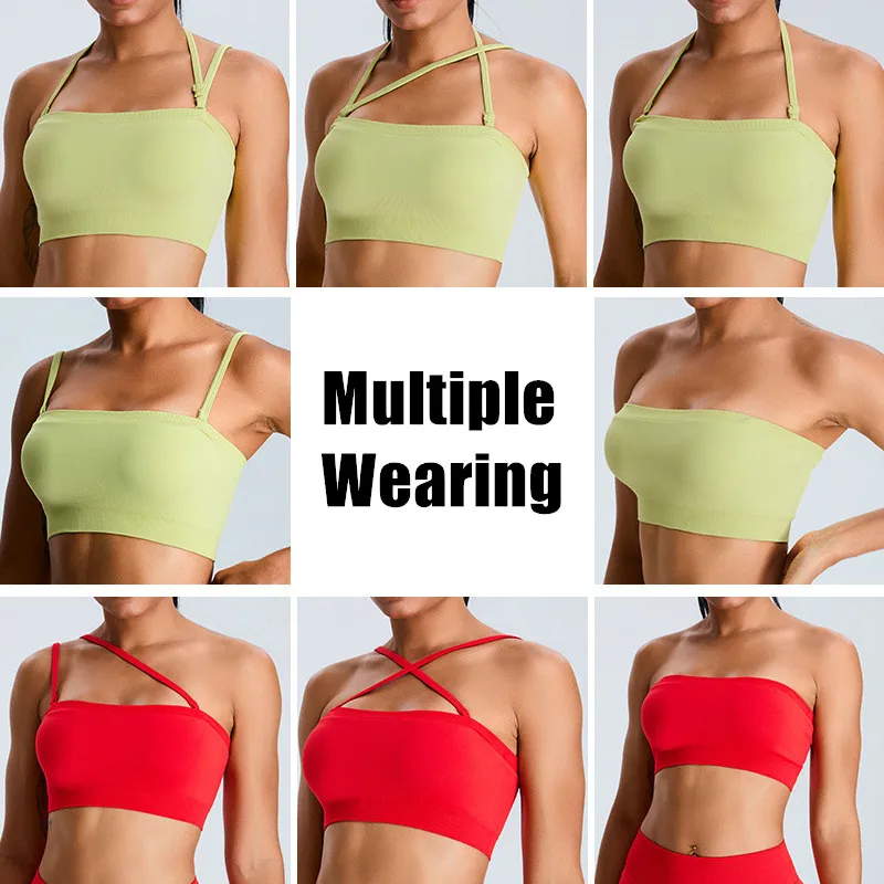 Kf s23fc6ea5c52c4d05b9e4e0ec94b99b43q 1 2pcs pad seamless strapless sports bra yoga set female workout shorts fitness scrunch legging gym