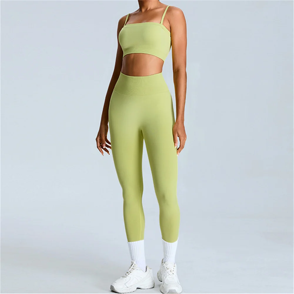 Kf s454dec56e1cd4ac7abd34f3ffd8263a4u 1 2pcs pad seamless strapless sports bra yoga set female workout shorts fitness scrunch legging gym