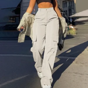 Streetwear Women’s Cargo Pants Fashion High Waist Casual Multi-Pockets Workwear Trousers Streetwear Women’s Cargo Pants Fashion High Waist Casual Multi-Pockets Workwear Trousers
