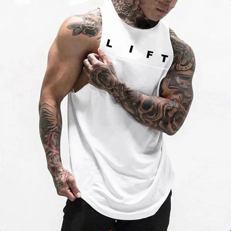 Kf se452593296ae4e38926d5b663b96fda4f european and american men s gym lifting fitness tank top clothing bodybuilding muscle sleeveless sportswear cotton